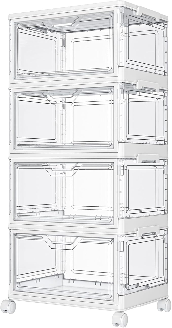 Clear Storage Bins with Lids, 4 Tier Plastic Bins with Wheels