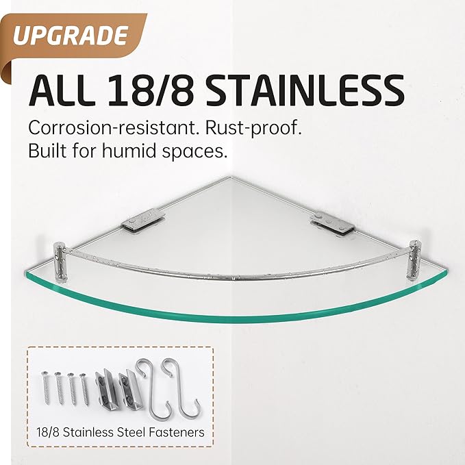 Glass Corner Shelf for Bathroom Corner Shelf 2 Pack Tempered Glass Shelf