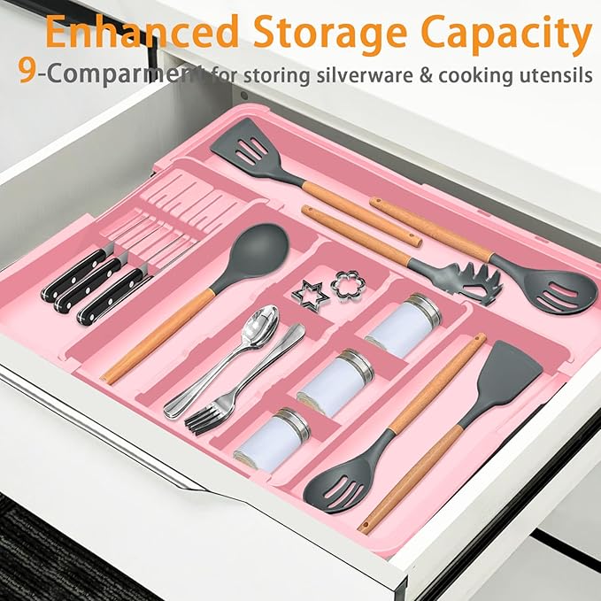 Utensil Drawer Organizer for Kitchen, Pink