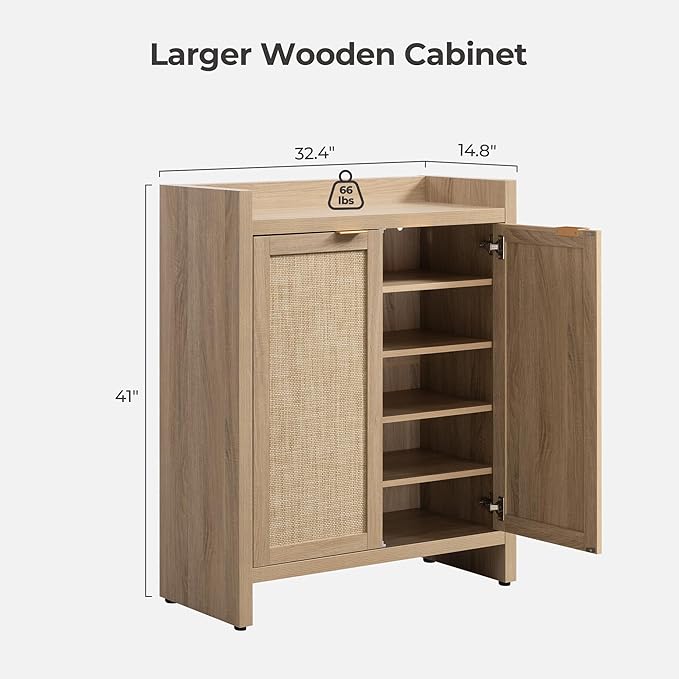 Shoe Cabinet Set of 2, Large Capacity Shoe Storage Organizer Cabinet, Light Oak