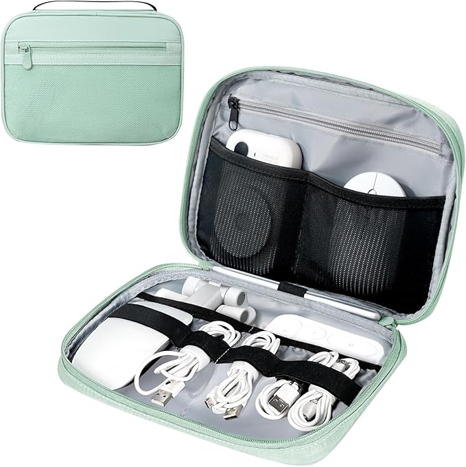 Lcsmaokin Electronics Organizer Bag, Portable Cable Organizer Case Travel Electronic Accessories Storage Case - Travel storage bag for Cables, Chargers, Phone, SD Cards - Green