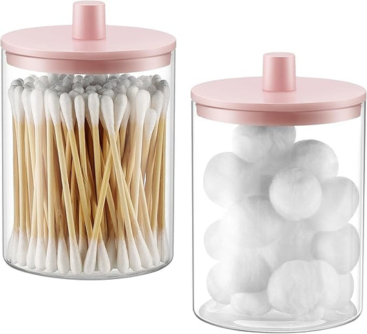 Glass Qtip Holder Dispenser for Bathroom, 2 Pack, Pink
