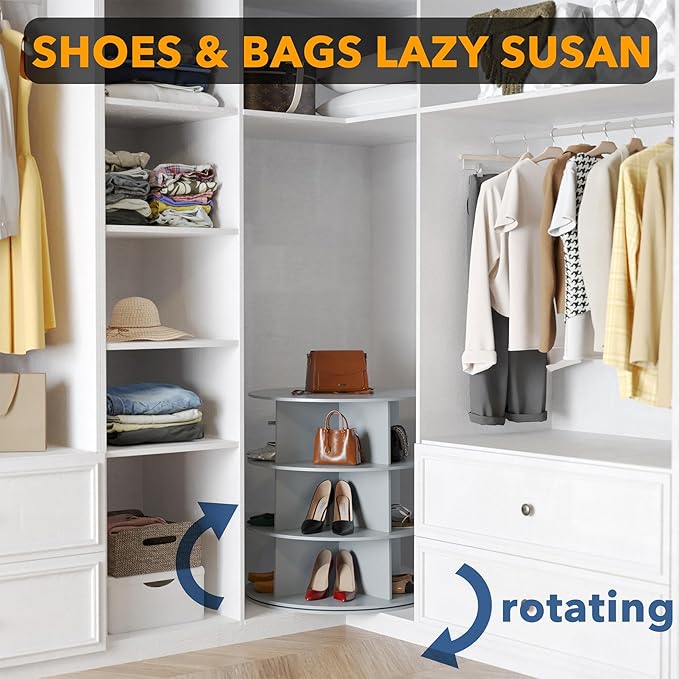 3 Tier Rotating Shoe Rack Tower, Spinning Shoe Display Lazy Susan, 3-Tier Gray