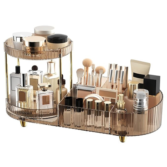 Makeup Organizer Countertop with 360 Rotating Perfume Trays