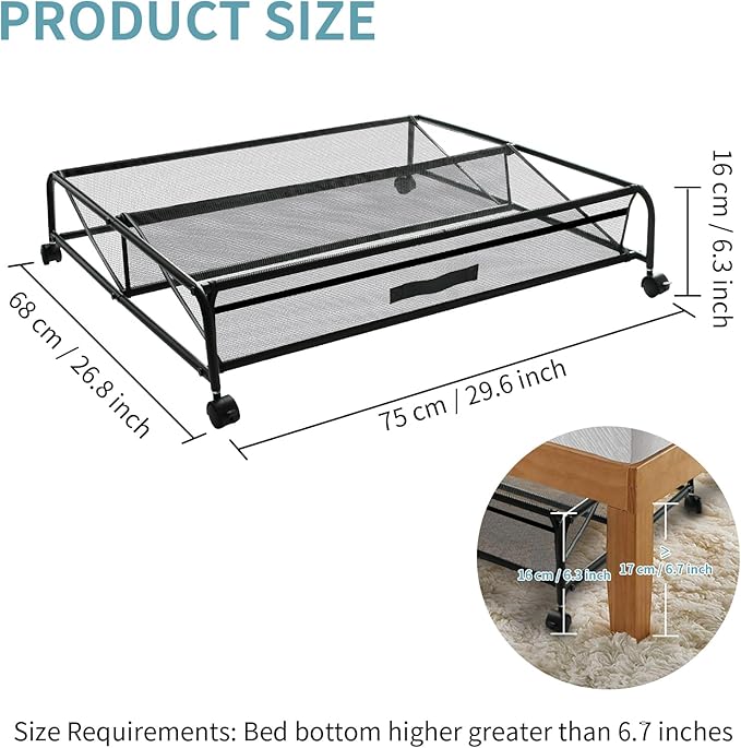 Under Bed Shoe Storage with Wheels, 2 Packs