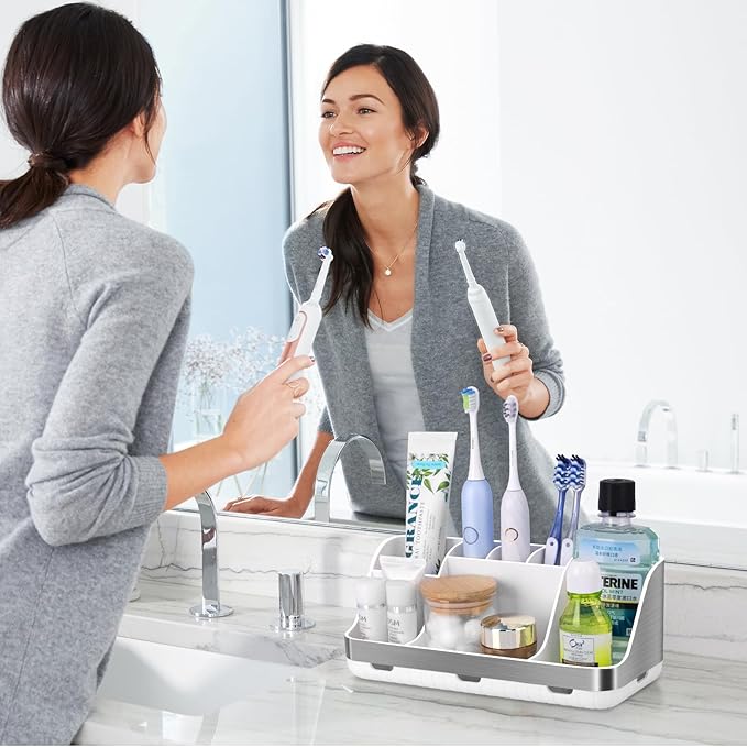 Toothbrush Holders for Bathrooms Countertop Organizer, Silver
