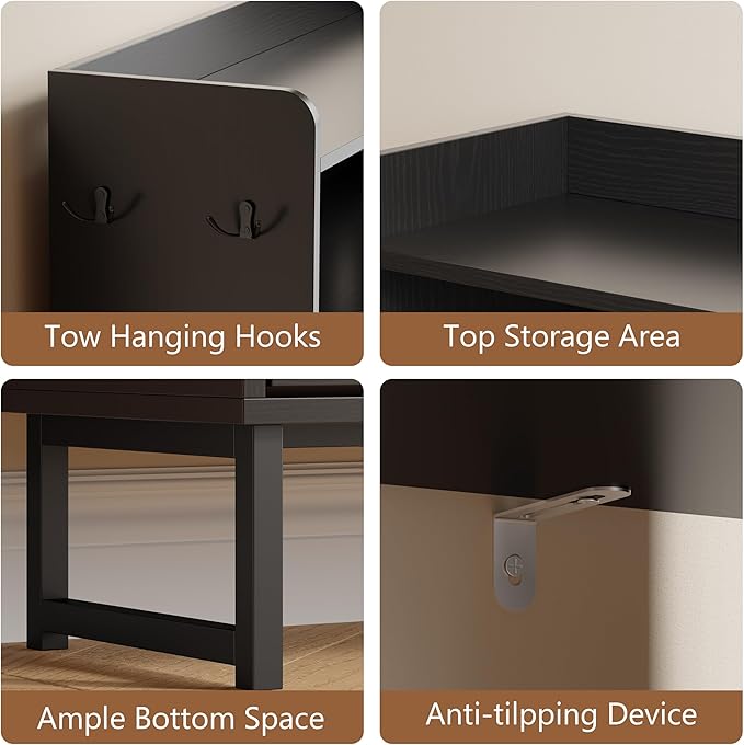 Shoe Cabinet with 3 Flip Drawers, Freestanding Hidden Shoe Storage Organizer for Entryway, Narrow Slim Shoe Rack Cabinet with Open Storage & Hooks for Front Door Entrance, Living Room, Hallway, Black