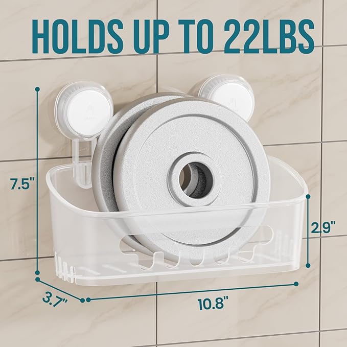 Shower Caddy Suction Cup 2 Pack, Heavy Duty Bathroom Organizer, Frosted Clear