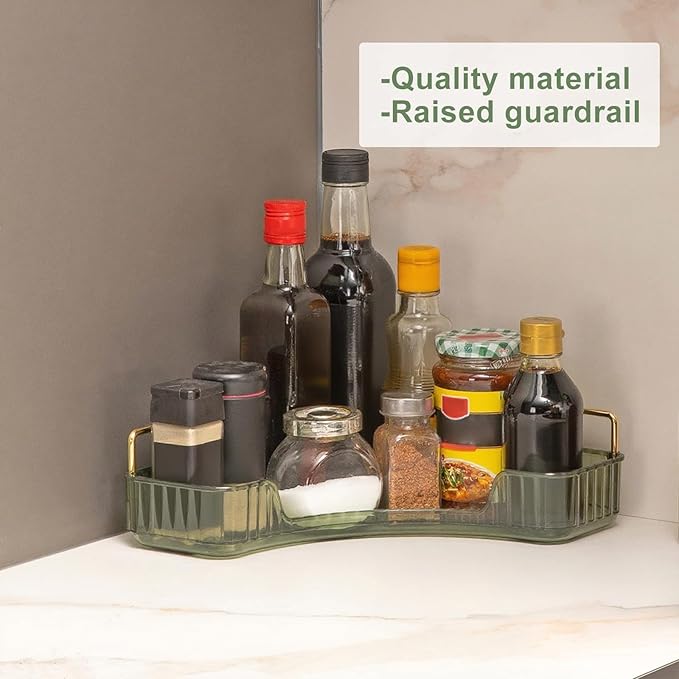 Corner Bathroom Countertop Organizer, Green, 1 Tier