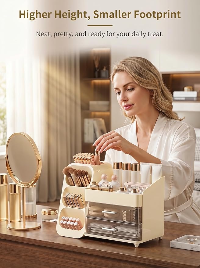 Makeup Organizer for Vanity, Crystal Cream