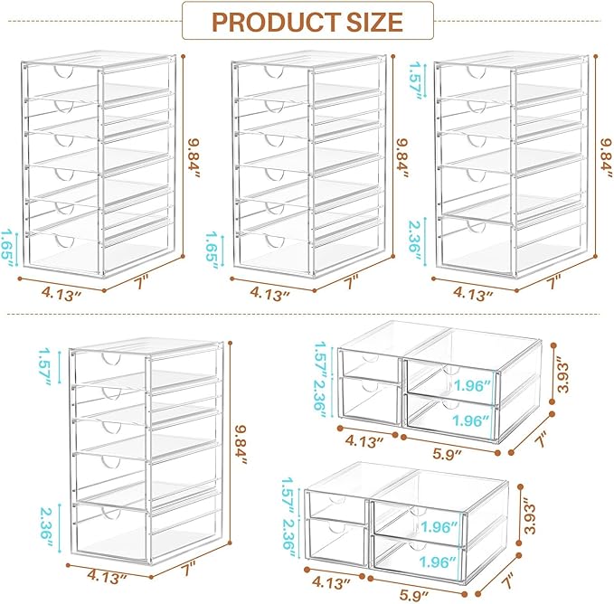 ARSTPEOE 30 Drawers, Acrylic Desk Makeup Organizer, Plastic Drawers Organizer, Stackable Storage Solution for Makeup, Dresser, Office, Bathroom Clear Plastic Craft and Bead Storage Cabinet
