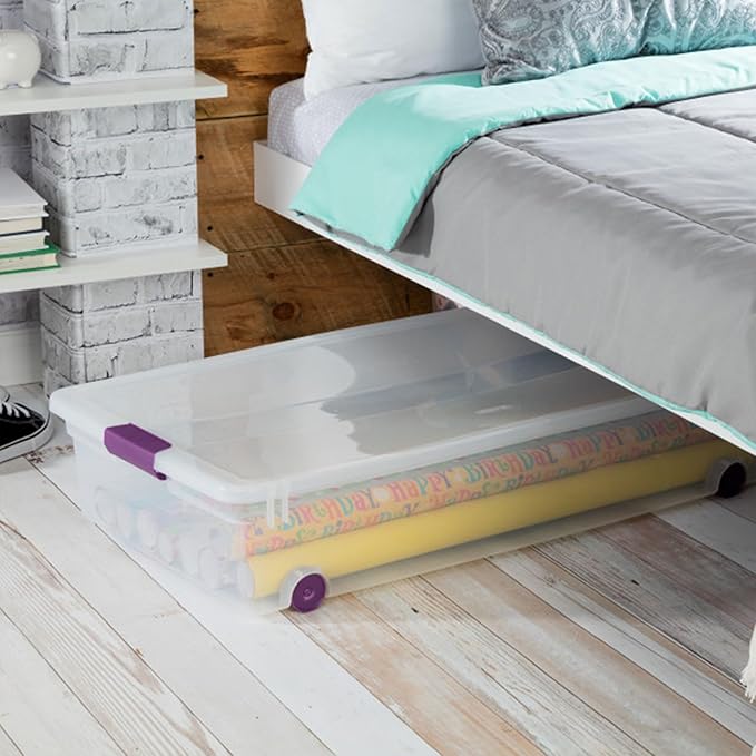 Sterilite 4-Pack 60 Quart ClearView Latch Box, Wheeled Organizer Bins with Latching Lids - Clear Plastic Organization Containers for Closet, Bedroom, Shelving Units and Everyday Home Storage