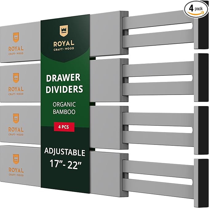 Bamboo Drawer Dividers Organizers, Adjustable Drawer Separator Splitters, Gray