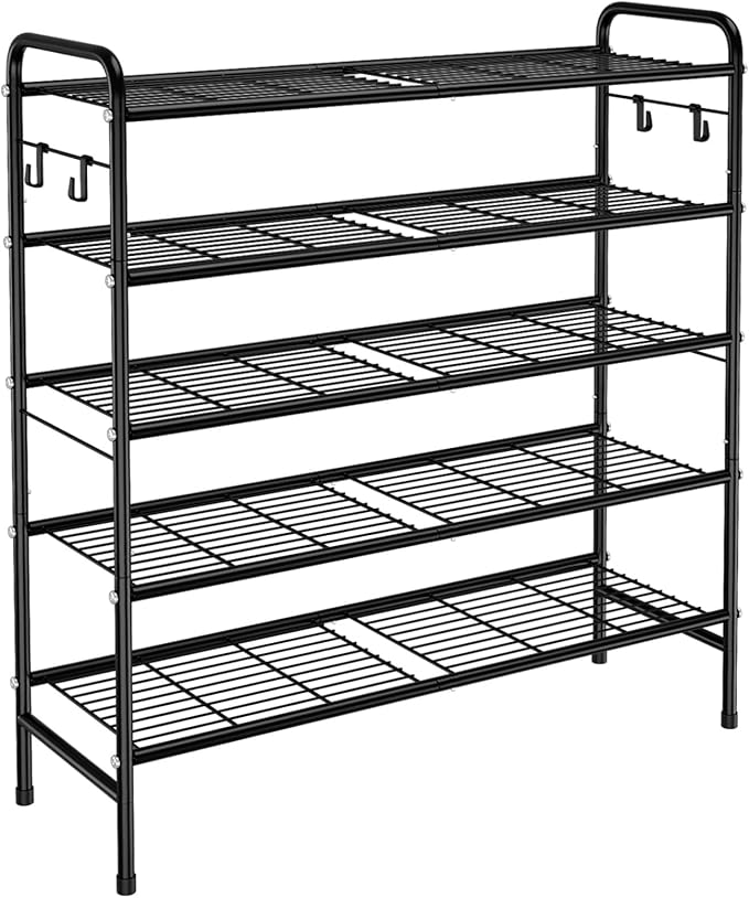 5 Tier Shoe Rack 33" Wide Metal Shoe Organizer Long Shoe Storage with 4 Side