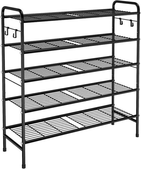 5 Tier Shoe Rack 33" Wide Metal Shoe Organizer Long Shoe Storage with 4 Side