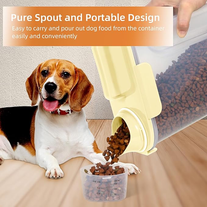 LEAWALK 5Lbs Airtight Cat Dog Food Storage Container with Upgraded Large Nozzle BPA-Free, Pet Food Storage Containers for Rice, Grain, Pet Food, Flour, Dog Treat Storage (Light Yellow, 5L-1pack)