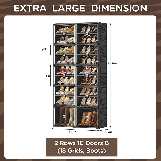 Vipbox Shoe Rack Organizer Cabinet for Closet Entryway,Clear Shoe Storage Boxes Stackable Sneaker Storage with Door Easy Assembly Black Shoe Cabinet with Lids Large 9 Tiers 36 Pairs