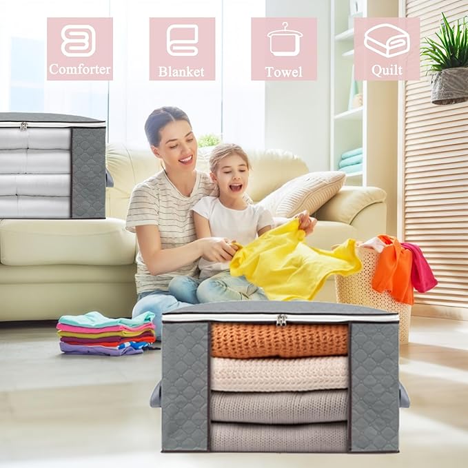 Comforter Storage Bag, 4Pcs Grey Large