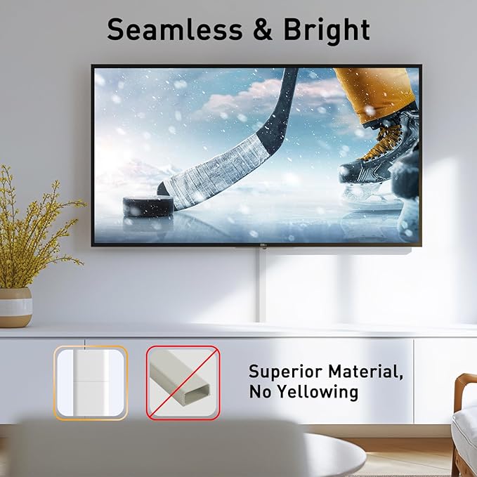 Delamu TV Cord Hider, Cord Covers for 2-3 Wires on Wall, Paintable Cable Hider Wire Covers for Cords, Easier Setup Wire Hiders for TV on Wall, Cable Cover Management to Hide Wires, W0.94H0.47in, White