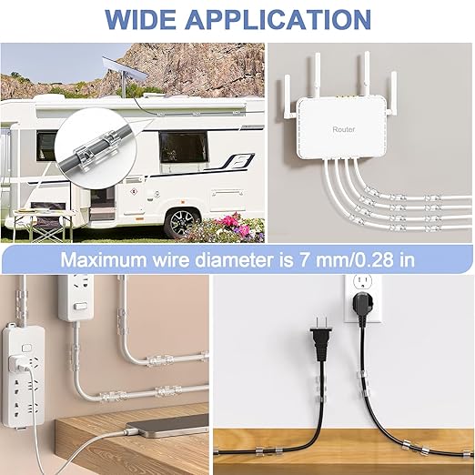 Adhesive Cable Wire Clips Clear (40 PCS) with Screw Holes - Strong Sticky or Screw-Mountable Cord Holders for Wall, Under Desk, Car, PC & Ethernet Cords, Indoor/Outdoor Christmas Lights Organizer