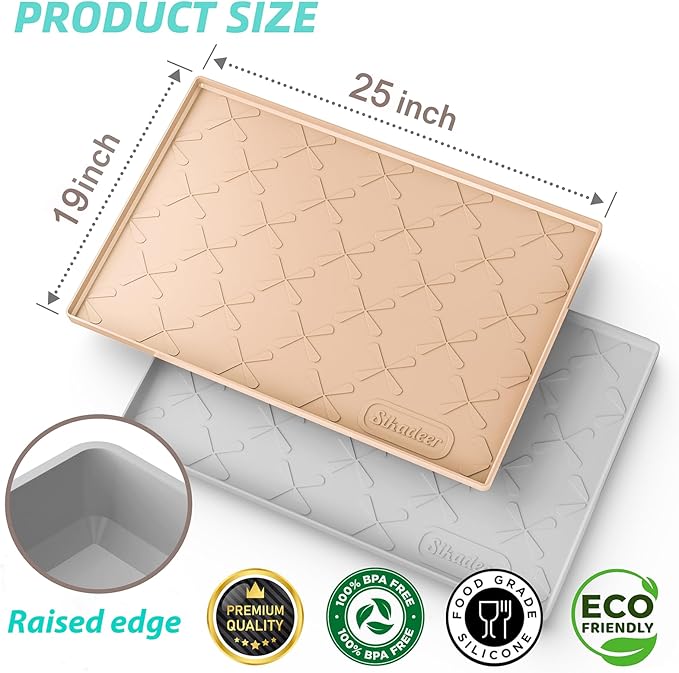 SIKADEER 25" x 19" Under Sink Mat Waterproof, Silicone Mat Kitchen Drawer Shelf and Cabinet Liner, Sink Protector for Kitchen Organizers and Storage, Boot Tray Pet Food Mats