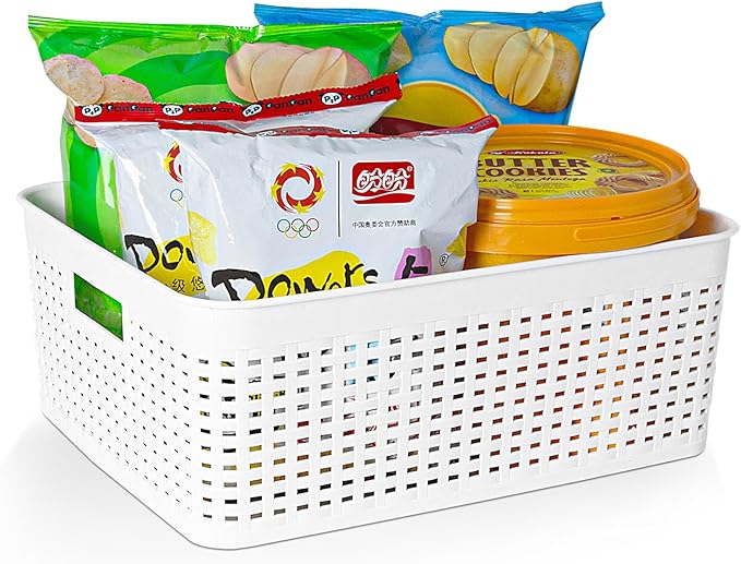 Plastic Storage Baskets for Cabinets, White, L-3PACK