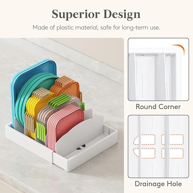 Kitchen Cabinet Organizer for Food Contanier Lid, 9.8"-17"