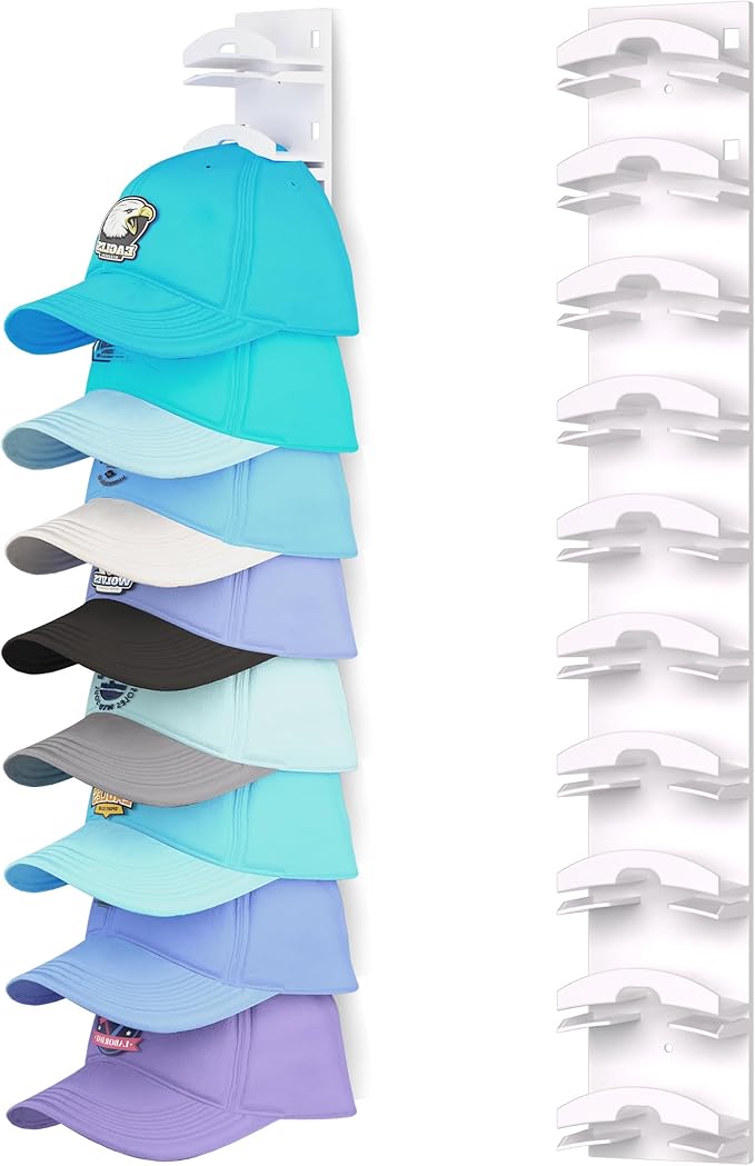 Hat Organizer for Baseball Caps, White