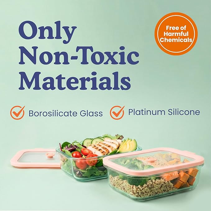 Non-Toxic 4 Pack, Glass Food Storage Containers With Lids, Plastic Free