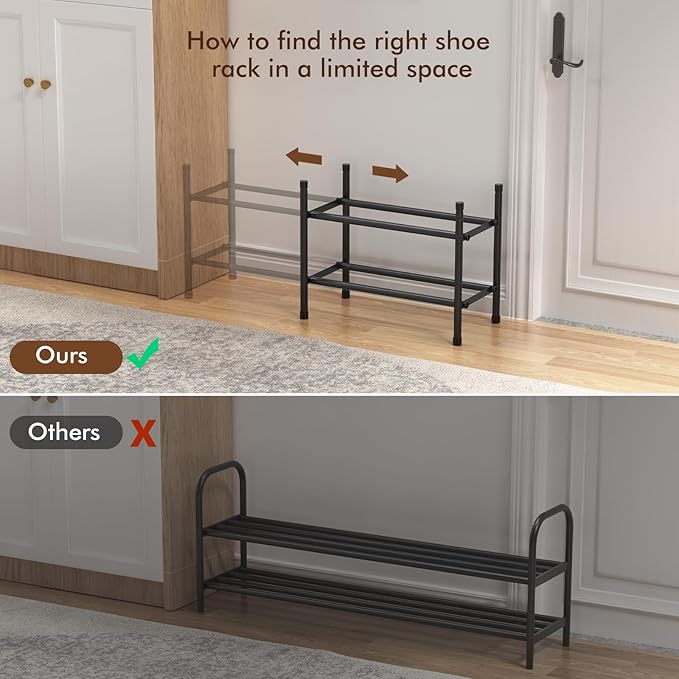 Expandable Shoe Rack, 2 Tier Shoe Rack for Closet