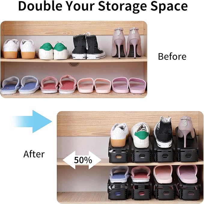 Shoe Slot Organizer 20Pack, Adjustable Shoe Stacker for Closet Storage