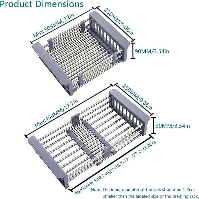 Dish Drying Rack, Over The Sink Dish Drying Rack, Stainless Steel Dish Drainer with Adjustable Arms Holder Functional Kitchen Sink Organizer for Vegetable and Fruit