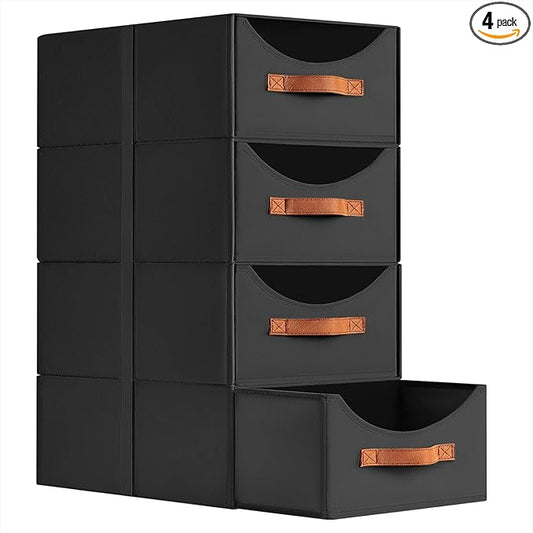 Closet Organizers and Storage, Large Stackable Storage Bins with Drawer, Black