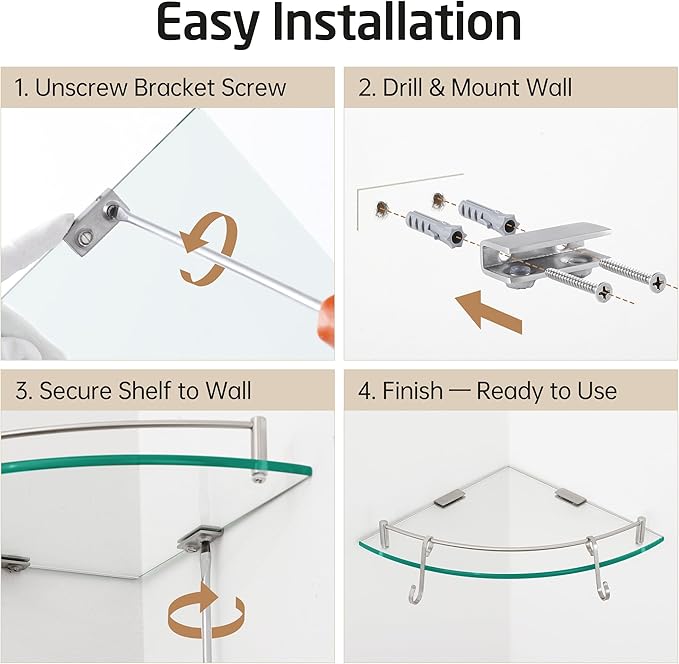 Glass Corner Shelf for Bathroom Corner Shelf 2 Pack Tempered Glass Shelf
