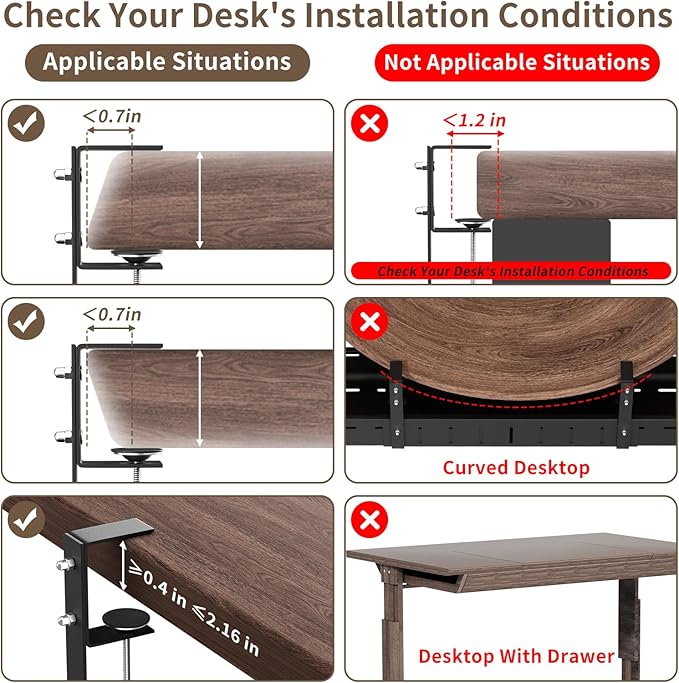 Under Desk Cable Management Tray, Expandable 25.2"–38.6" Heavy Duty Carbon Steel with Clamp, Hidden Cord Organizer for Desk, Home Office & Standing Desk, No Drill Installation, Black