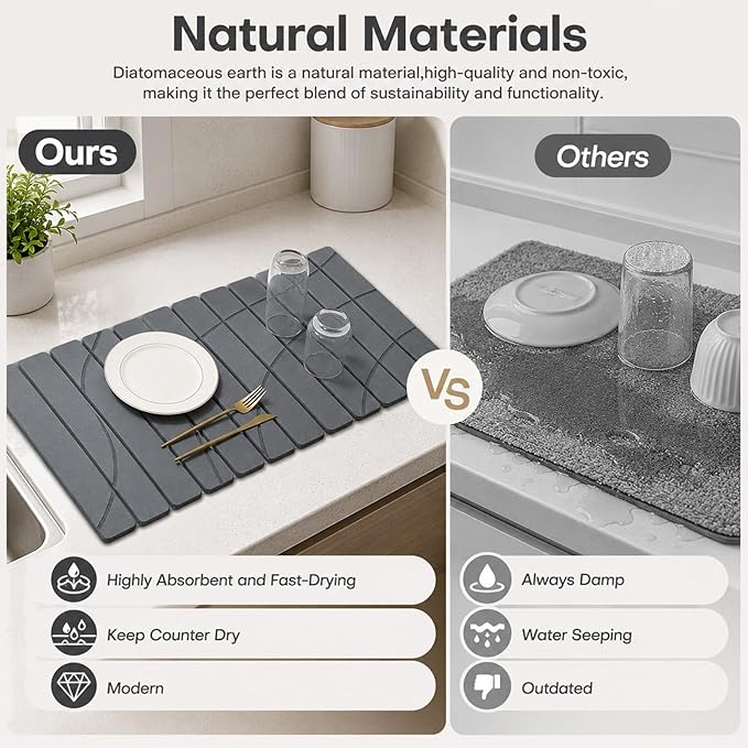 Extra Large Stone Dish Drying Mat for Kitchen Counter, Quick Dry Stone Dish Mats
