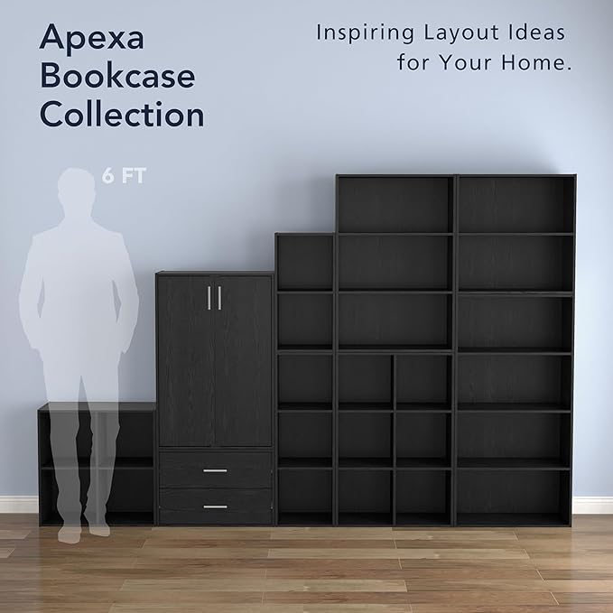 Homes: Inside + Out Apexa 3-Tier Cube Storage Organizer Shelves, Stackable Wood Bookcase Fits Cubby Bins for Organization, Dorm Teen Room Decor & Home Office, Black