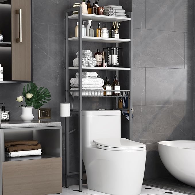 Over-The-Toilet Storage Rack, Gray- White
