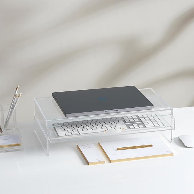 Russell+hazel Acrylic Monitor Stand with Drawer, 20” x 10” x 5.25”