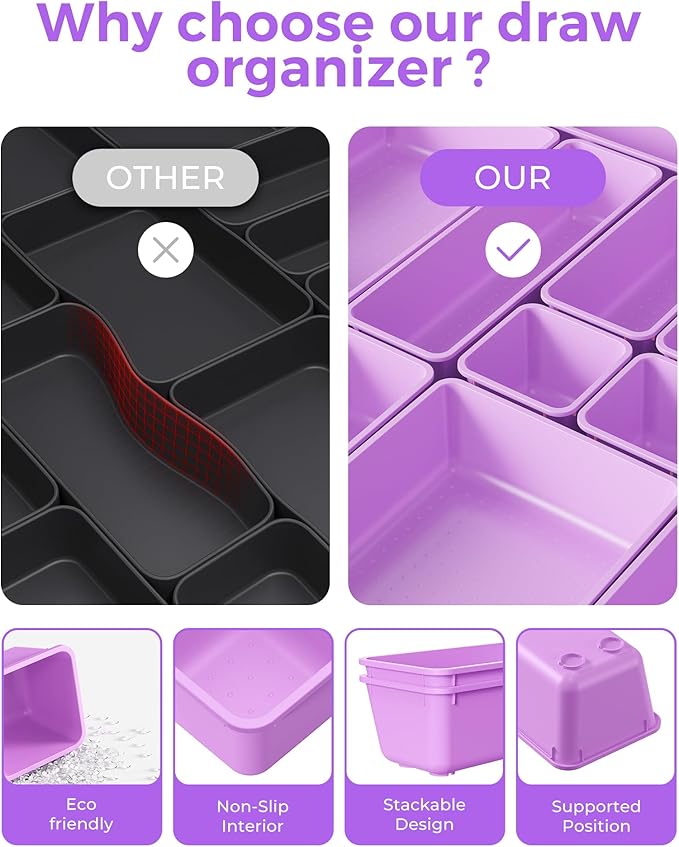 25 PCS Plastic Drawer Organizers Set, Purple