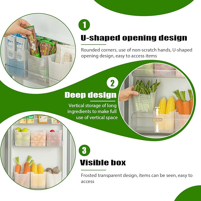 6 Pack Refrigerator Organizer Box, Plastic Refrigerator Side Door Storage Containers, Space-Saving Organizer Bins for Refrige, Refrige Drawers for Fruit and Vegetable (Clear,S×6)