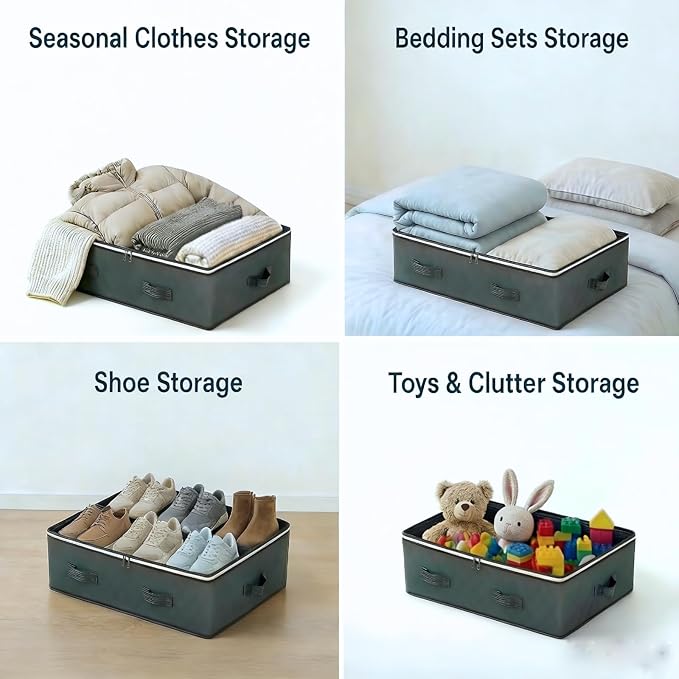 4 Pack Under Bed Storage, Closet Organizers and Storage Containers with Clear Window Foldable Underbed Storage Bags for Clothes,Shoes, Blankets Pillows, Linen Sheets, Dark Grey