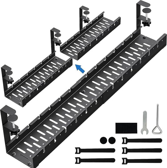 No Drilling Extendable Under Desk Cable Management, 2 Pack Extendable 31'