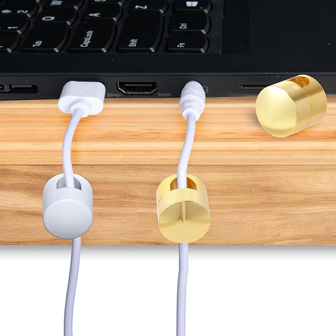 SmallCat 3 Sets Charger Holders for Cords, Adjustable Cable Anchor Holders, Adhesive Metal Cord Clips, Cable Management Wire Organizers for Desk, Office, Nightstand - Gold, White, Silver