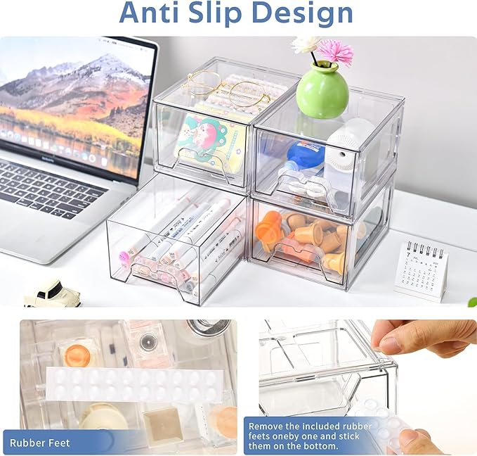 Plastic Drawers Storage, 8 Pack Clear Stackable Storage Drawers