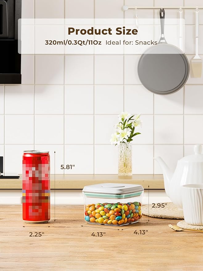 Mini Snack Container, 0.3 Qt / 320ml Small Airtight Food Storage Container with Pop-Top Lid, BPA-Free Food-Grade Plastic Jar for Candy, Nuts, Brown Sugar, Tea Bags, Spices