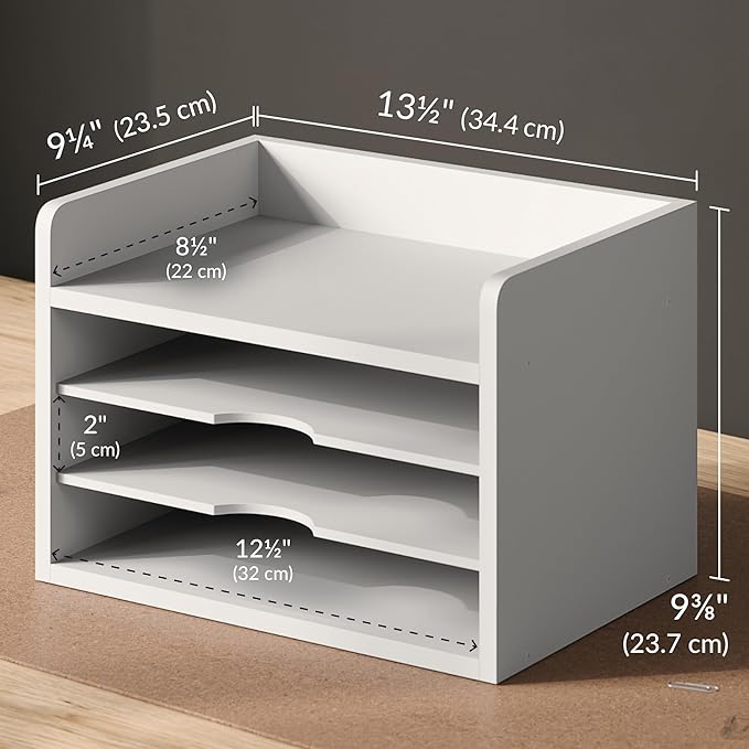 File Organizer, 4-Tier Office Desk Organizer, White