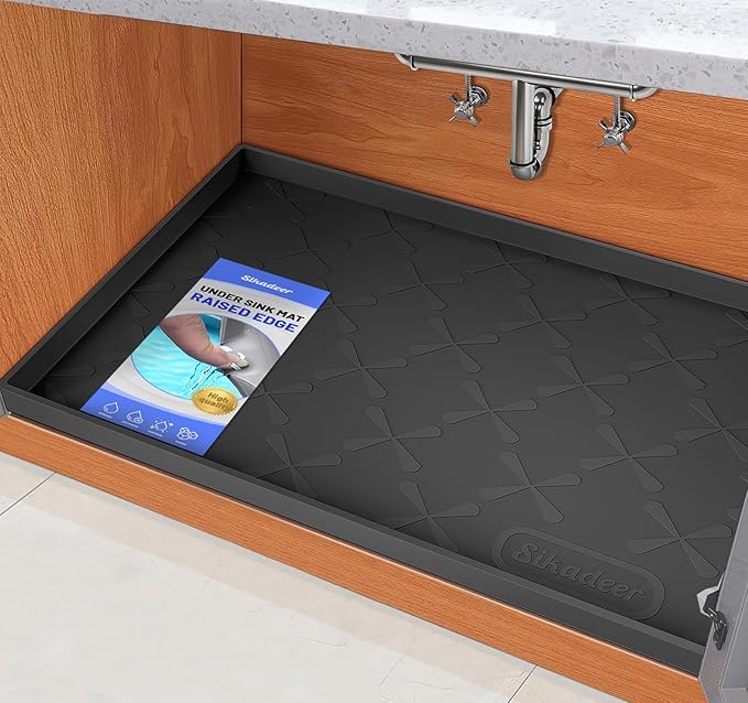 SIKADEER 25" x 22" Under Sink Mat Waterproof, Silicone Mat Kitchen Drawer Shelf and Cabinet Liner, Sink Protector for Kitchen Organizers and Storage, Boot Tray Pet Food Mats