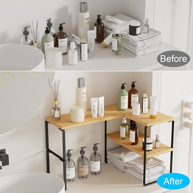 Countertop Organizer Corner Shelf, Bamboo