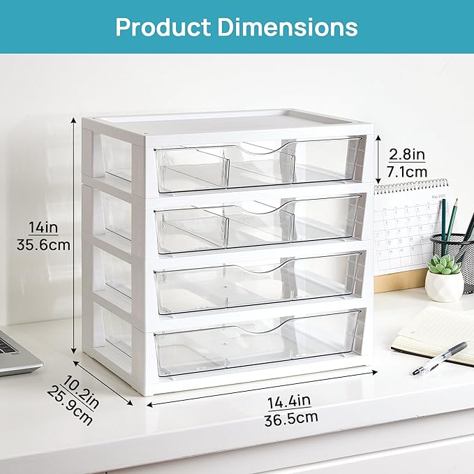 Clear Desk Organizer, 4-Tier Assemble Desktop File Organizer with Drawers